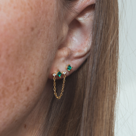 boucle d'oreille en argent 925 plaqué or et zircon vert vendu chez nallia bijoux à vauvert