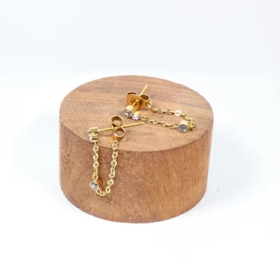 Boucles d'oreilles en acier inoxydable doré avec chaîne et zircon vente de bijoux tendance a nîmes