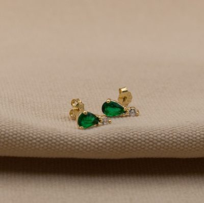 boucles d'oreilles puces en argent 925 plaqué or zircon vert nallia bijoux aimargues
