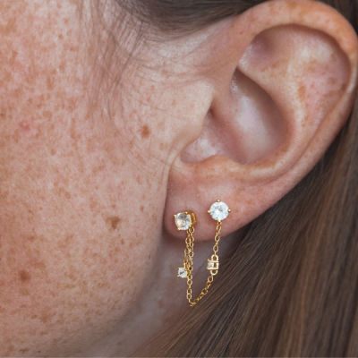 boucle d'oreille avec zircon et chaîne en argent 925 plaqué or existe également en argenté vendu par nallia bijoux à aix en provence