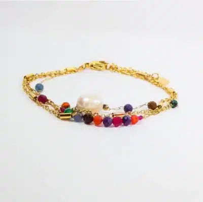 bracelet en acier inoxydable triple chaîne avec perles vente a aimargues