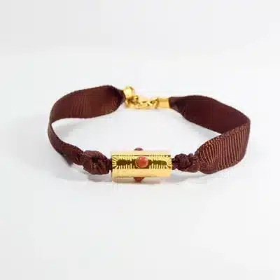 bracelet cordon marron et perle en acier inoxydable doré; vente de bijoux fantaisie lunel