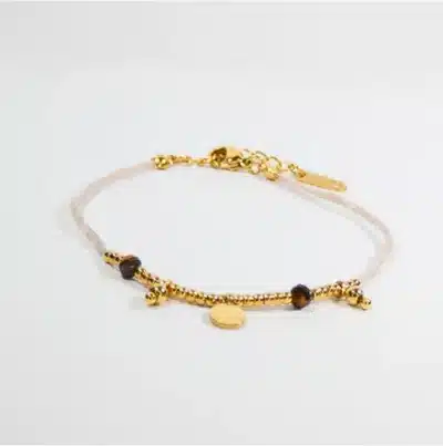 bracelet cordon beige avec perle en acier inoxydable boheme vente de bijoux montpellier