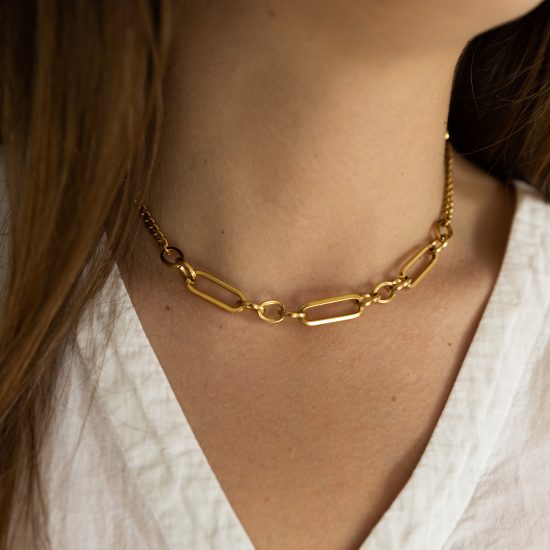 collier en acier inoxydable doré grosse maille collier moderne et tendance vendu par nallia bijoux montpellier