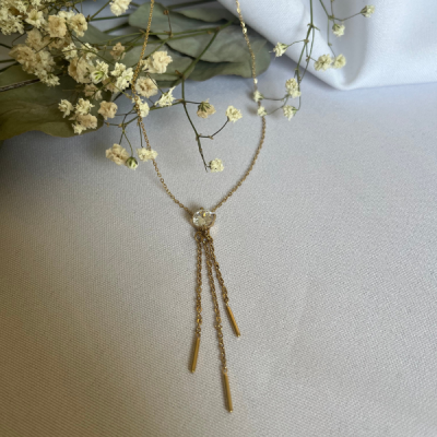 collier en acier inoxydable doré et zircon avec chaînes pendantes cadeaux nallia bijoux arles chuck