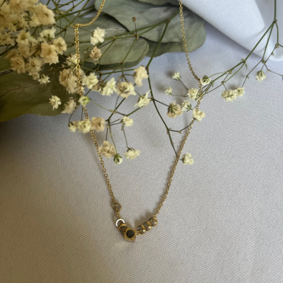 collier en acier inoxydable avec perle incrusté zircon noir vendu par nallia bijoux baillargues matt