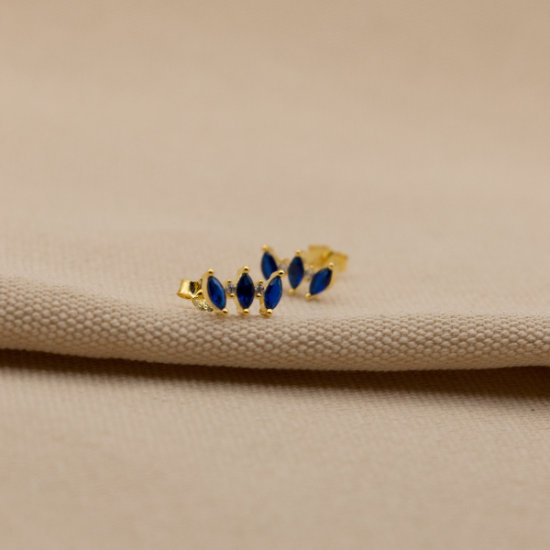 boucles d'oreilles en argent 925 doré avec zircon bleu foncé vendu par nallia bijoux à montpellier